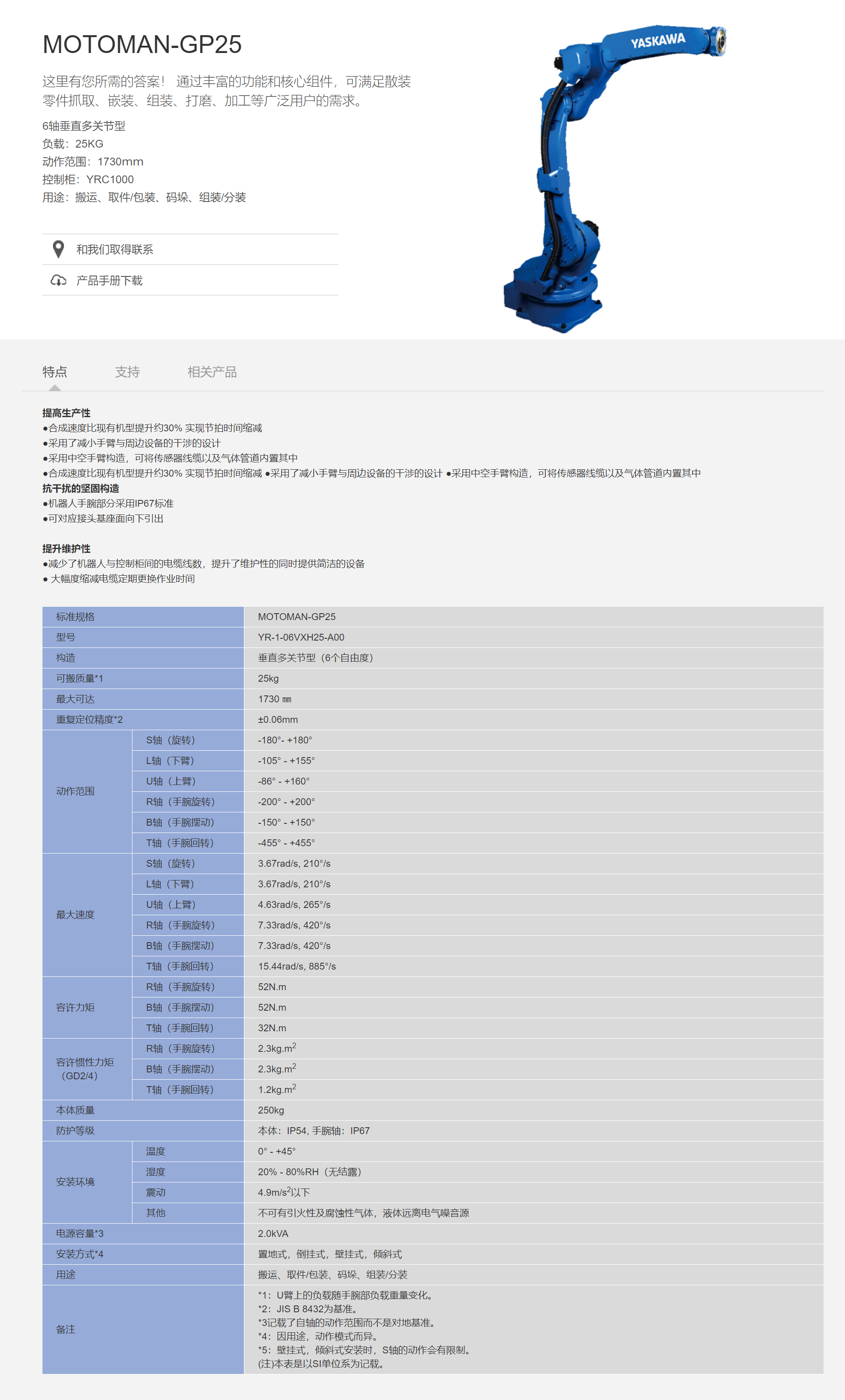 安川六轴垂直多关节型gp系列motoman-gp25